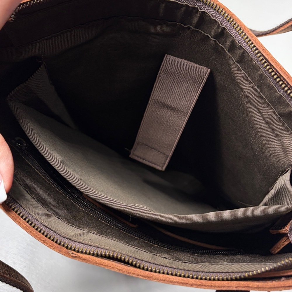 S-Zone Distressed Leather Tote Bag Brown Laptop Work Bag + Card Holder - Picture 8 of 13